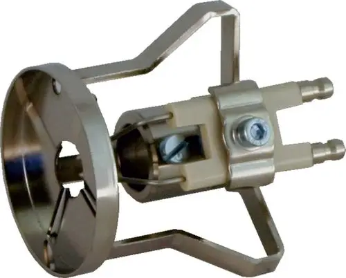Stauscheibe mit metalischem Gehäuse und zwei Anschlüssen, hergestellt von Wolf, zur Verwendung in bestimmten technischen Anwendungen.